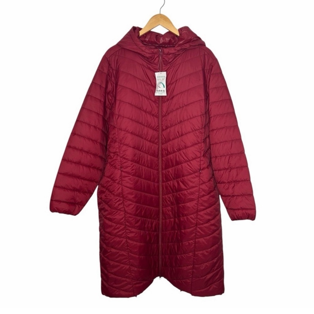 Torrid Burgundy Red Longline Quilted Jacket Hooded Puffer Jacket Plus Size 3X - Picture 3 of 8